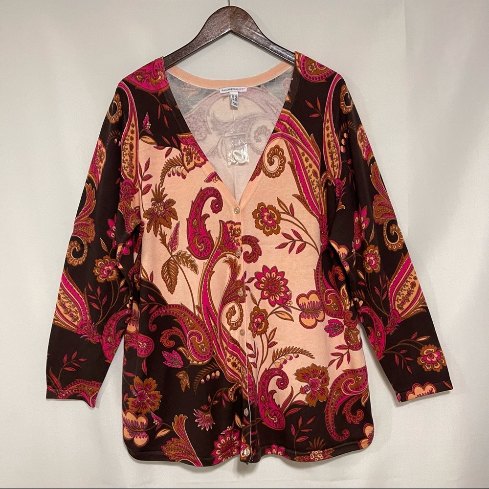 Isaac Mizrahi Paisley Long Sleeve Cardigan